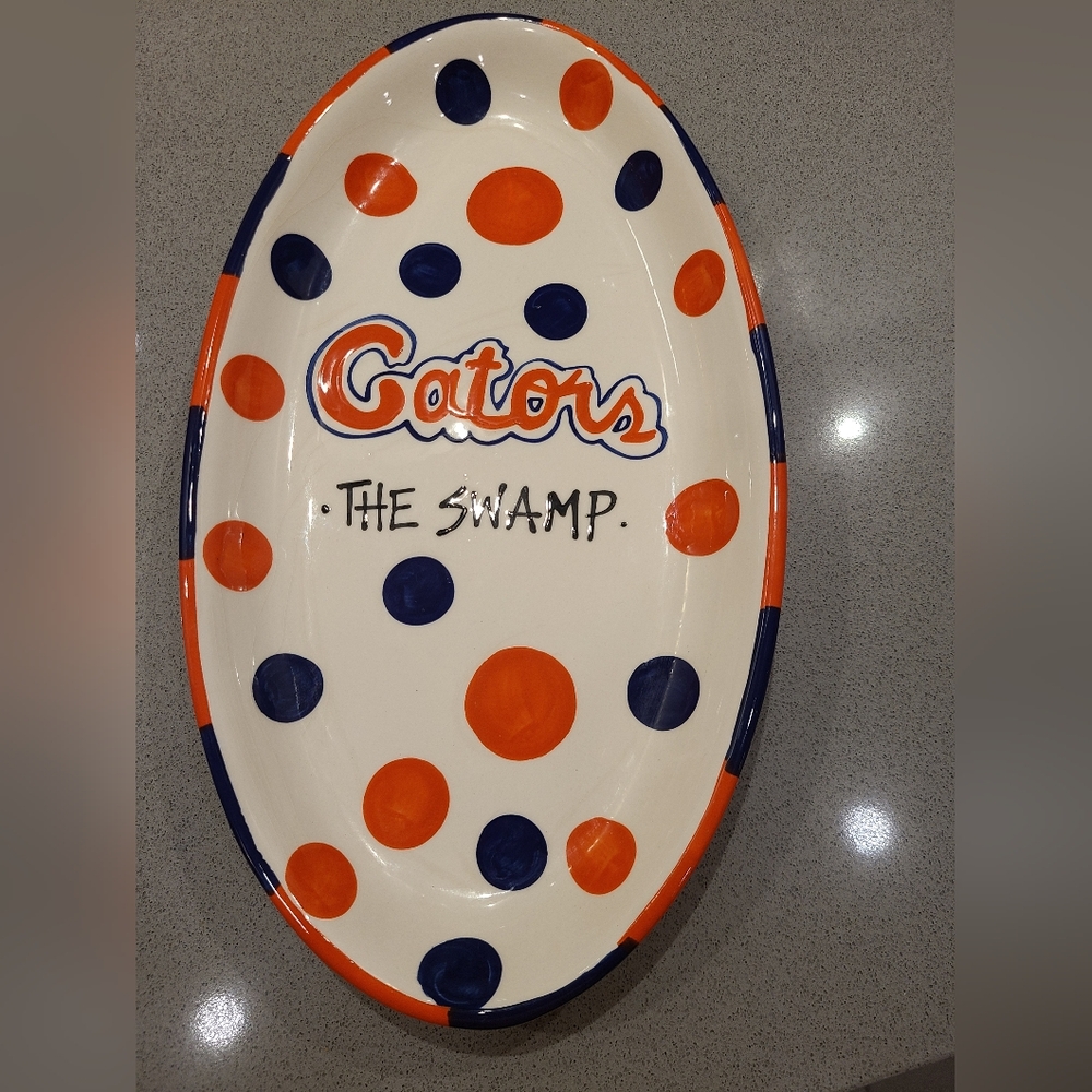 Florida Gators Magnolia Lane Orange and Blue Striped Oval Platter